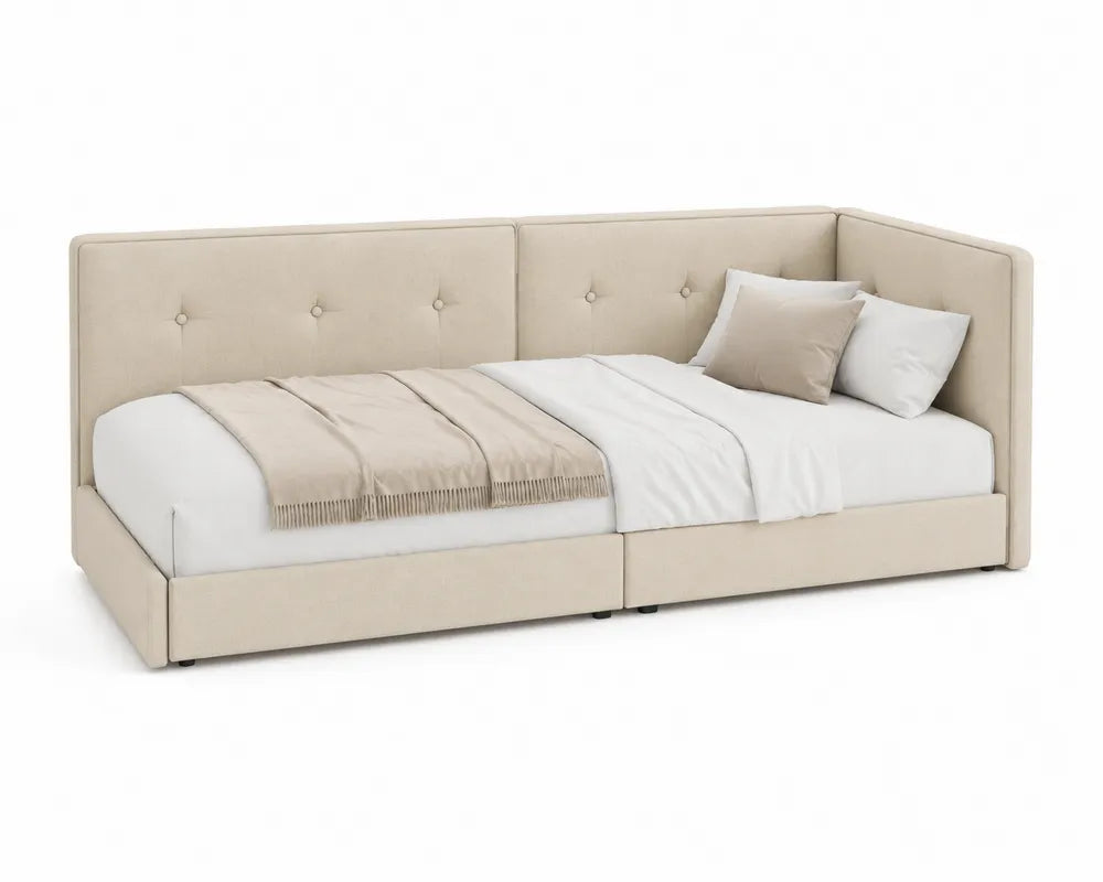 Eckbett Stoff Beige, 200x90 cm