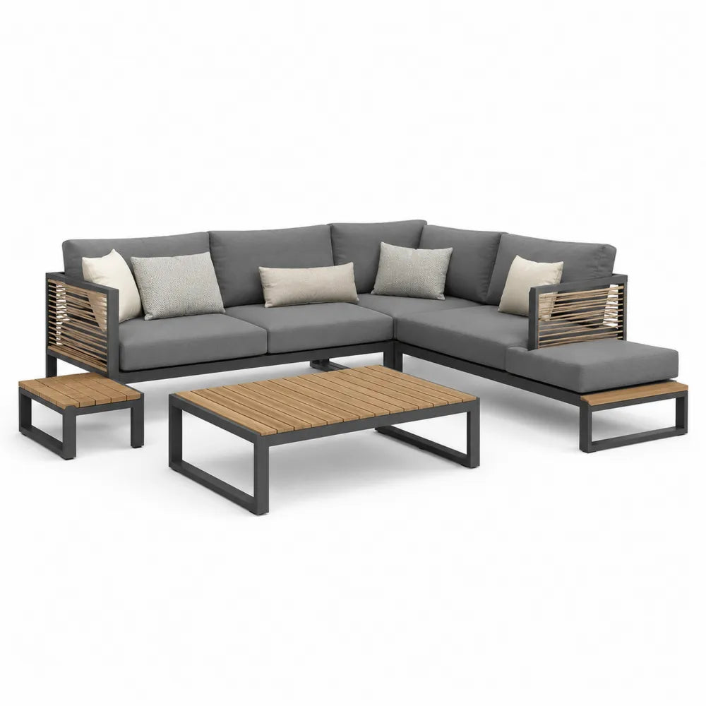 Gartensofa-Set Aluminium Akazienholz Grau L-Form