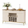 Beiges Sideboard mit Weinglashalter und Flaschenregal, Holzwerkstoff und Metall, 120x40x85cm