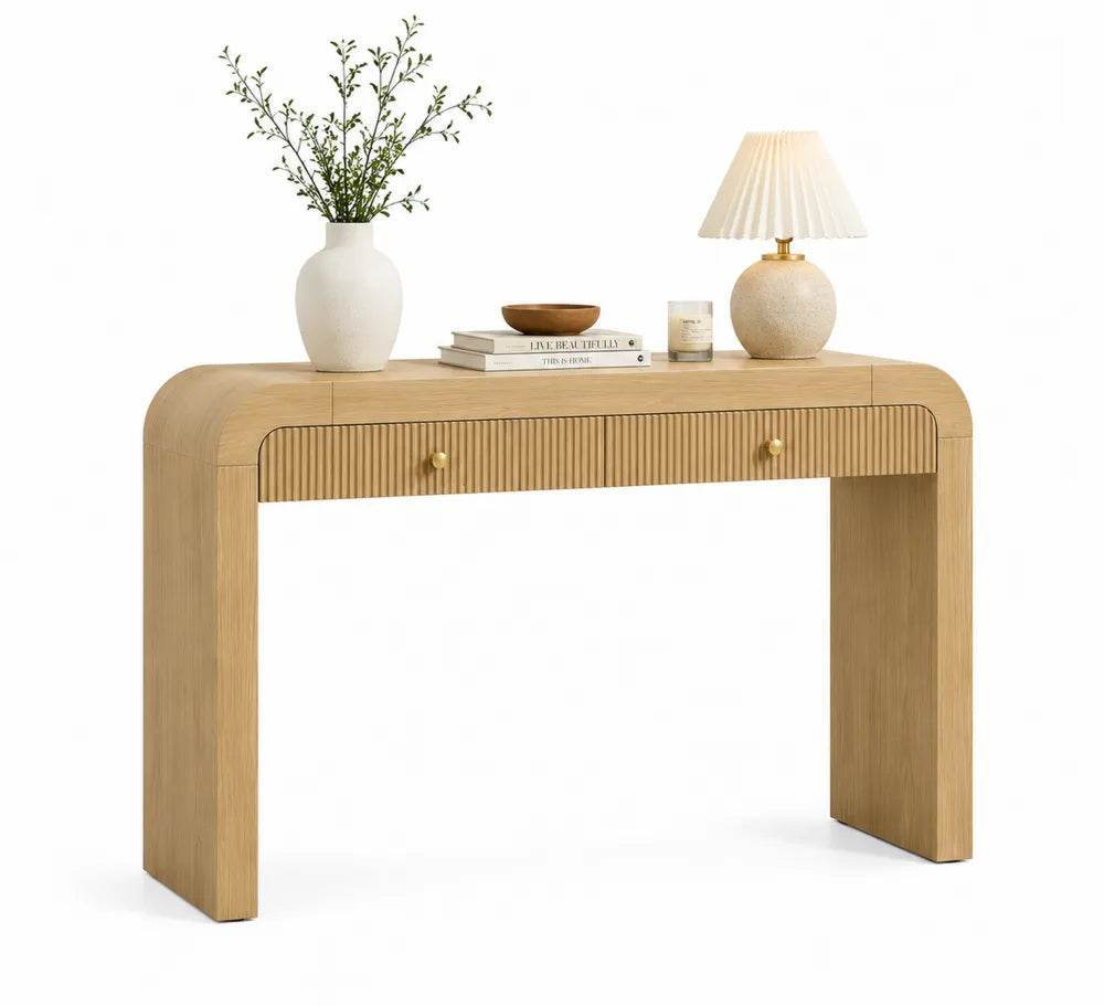 Holz Konsolentisch mit Schublade Eichenfurnier Hellbraun
