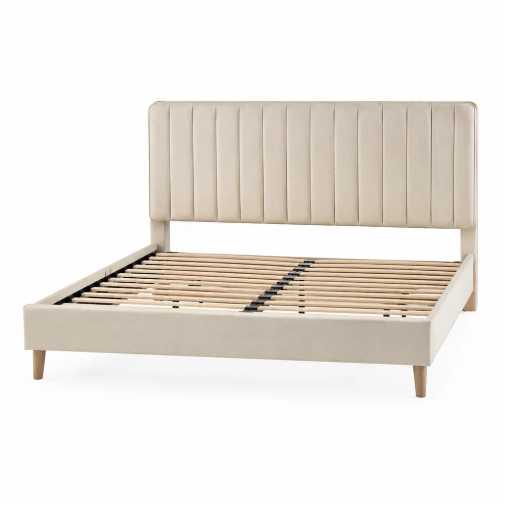 Polsterbett Samt Beige 160x200 cm