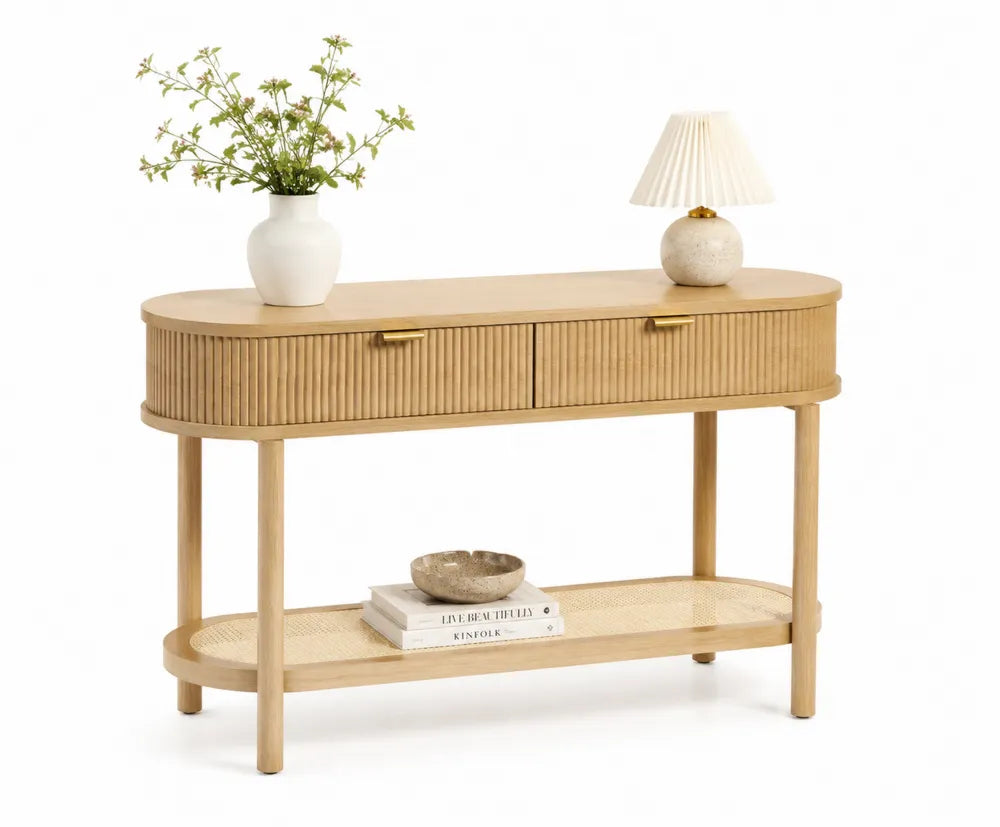 Konsolentisch Massivholz Rattan Hellbraun 110cm