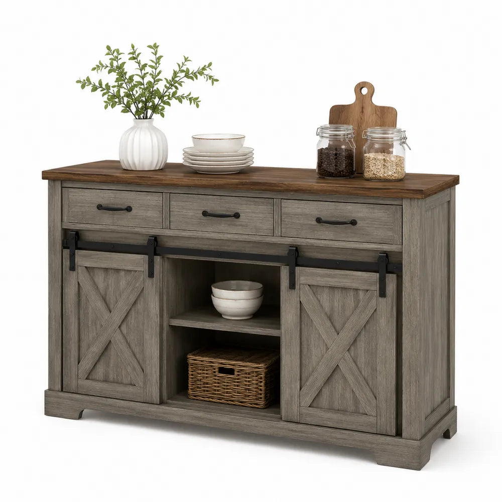 Sideboard aus Holz mit Schiebetüren Grau 150x40x85cm