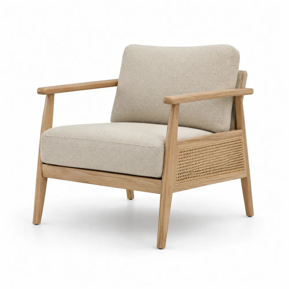 Sessel mit Eichenholz und Rattangeflecht, Beige