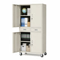 Beiger Stahlschrank mit Rollen und Schloss 180cm