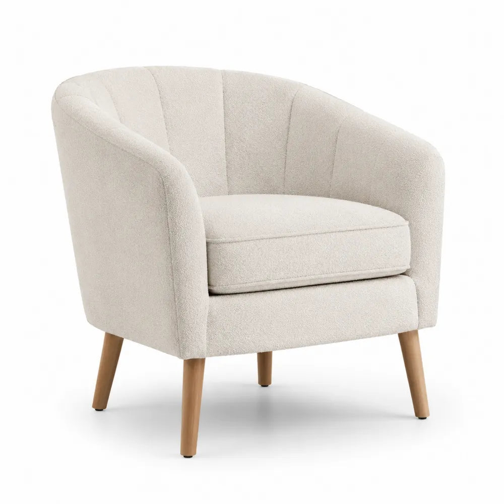Sessel Beige Rund Bouclé Holzrahmen
