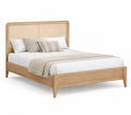 Doppelbett Holz mit Rattangeflecht Kopfteil Natur