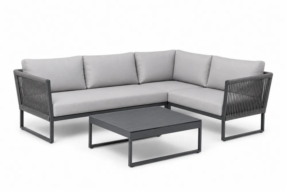Aluminium Ecksofa Set mit Polyesterkissen Grau