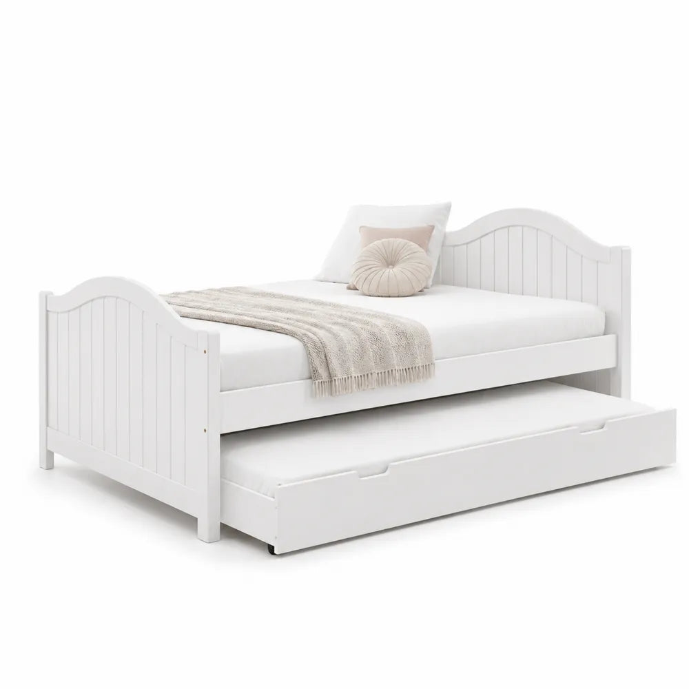 Weißes Holz-Einzelbett mit ausziehbarem Unterbett